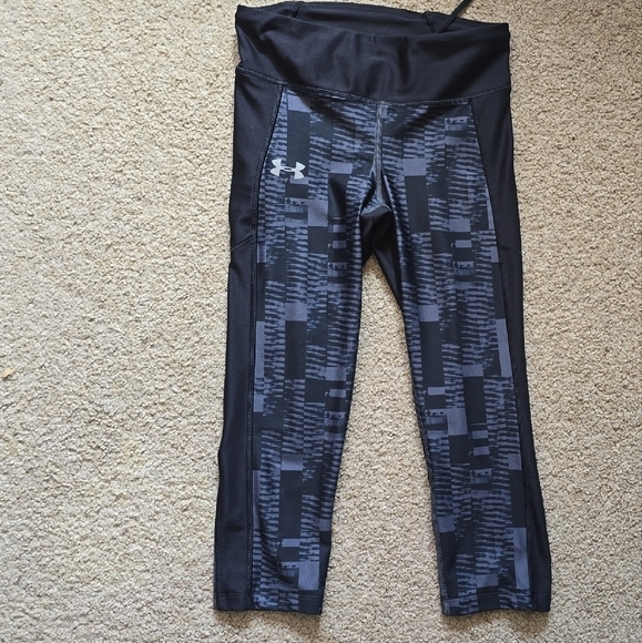 Under Armour Capri‎ Leggings Athletic Running Workout Pockets Black Size Sm - Picture 1 of 6
